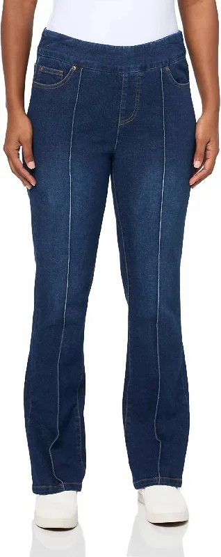 Chic Style Pull-On Pintuck Flare Leg Jeans In Dark Indigo