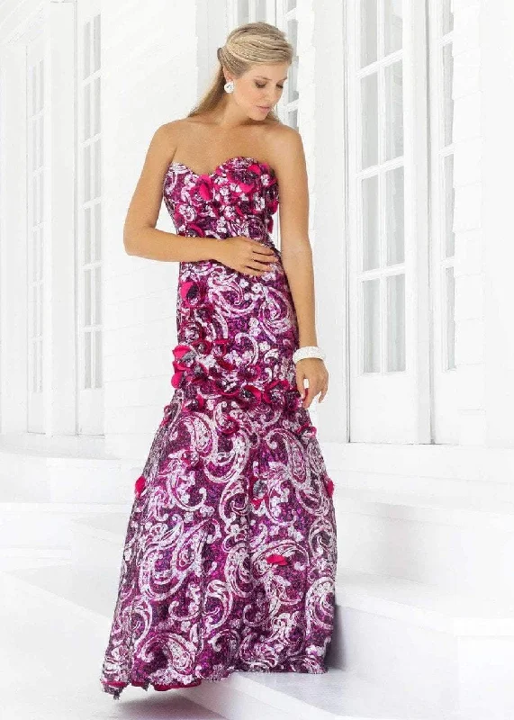 Essentials On Sale Blush by Alexia Designs - 9336SC Floral Sequined High Slit Long Gown