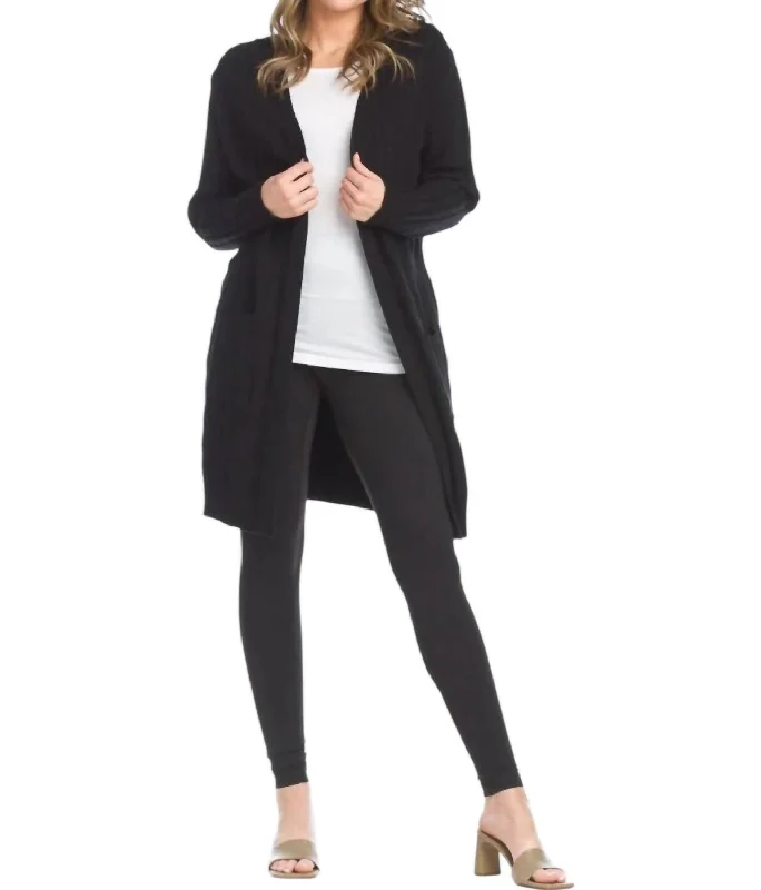 Laid-Back Elegance Cable Cardigan In Black