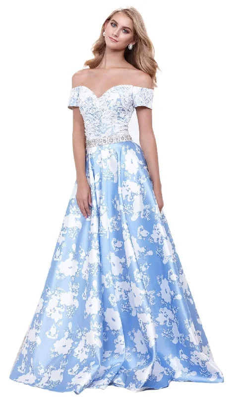 Relaxed Style Nox Anabel - Lace Off Shoulder Floral A-Line Gown 8301SC