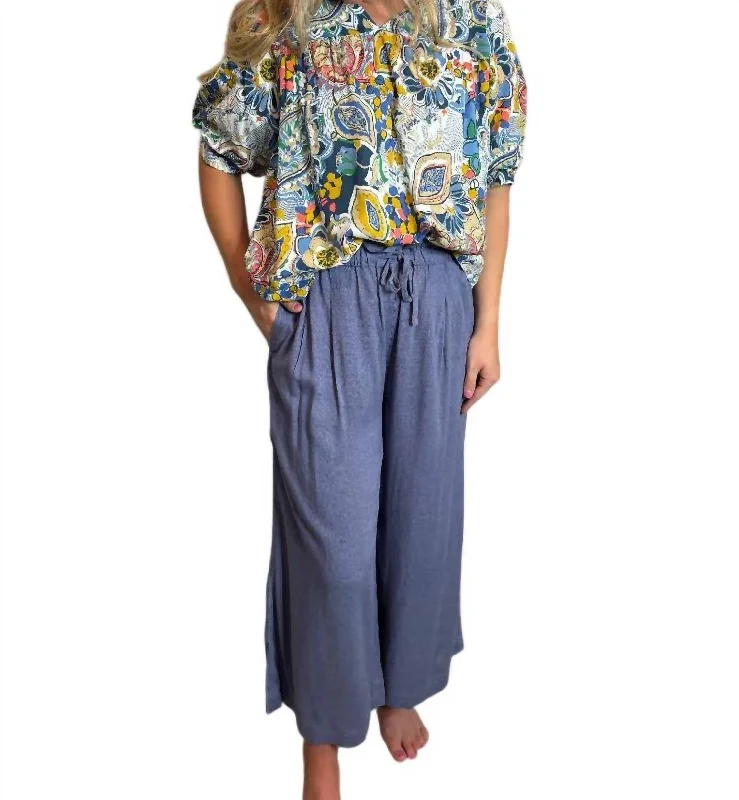 Vintage Style Clothing Sale Crop Wide Leg Pants In Slate Blue