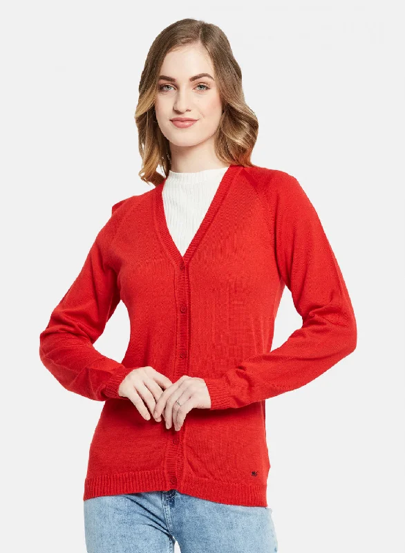 Sophisticated Cut Women Red Solid Cardigan