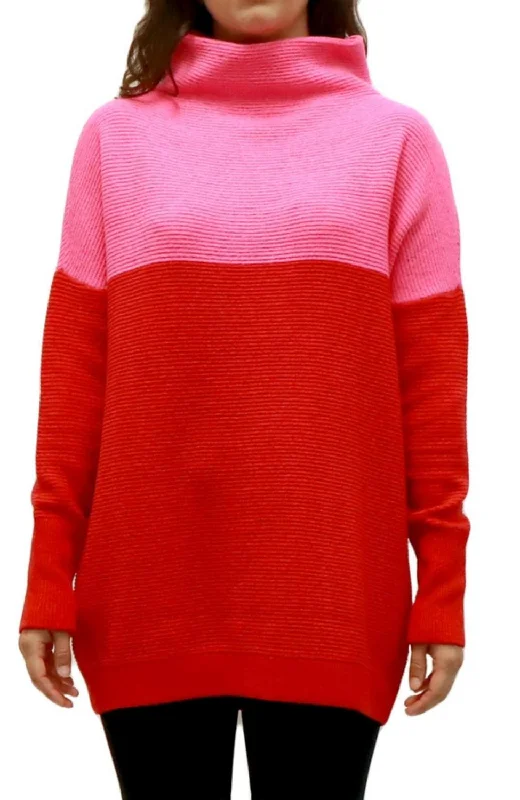 Relaxed Fashion Colorblock Sweater In Red