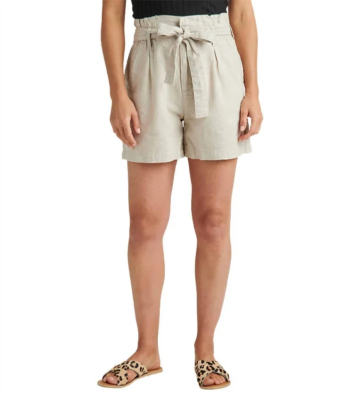 Trendy Attire For Her High Rise Belted Pleat Paper Bag Short In Oatmeal