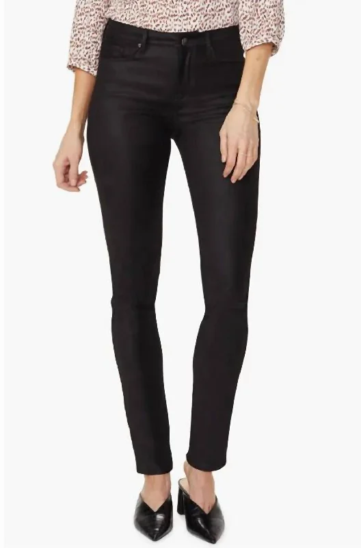 Pastel Styles Alina Faux Suede Textured Skinny Pants In Black