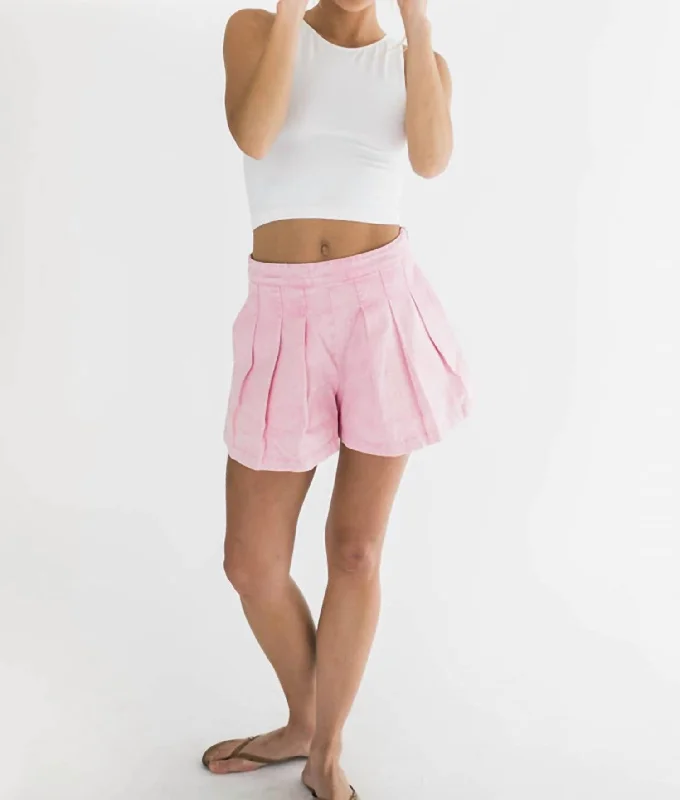 Bold Fashion Iris Pleated Cotton Twill Denim Shorts In Pink