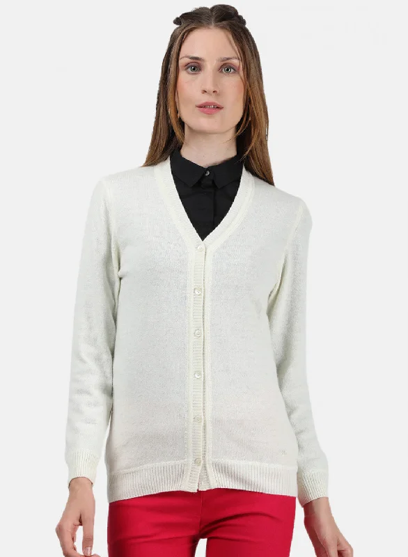 Minimalist Office - Ready Style Women White Solid Cardigan