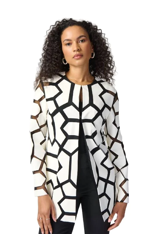 Find Your Unique Flair Laser Cut Leatherette On Mesh Jacket In Black,white