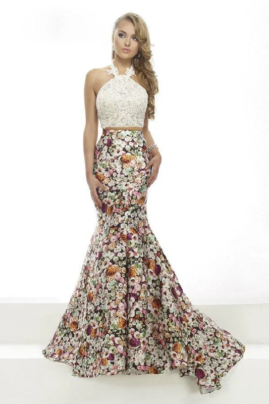 Clearance Sale, All Cheap Janique - JA2004SC Sleeveless Halter Floral Trumpet Gown