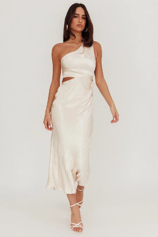 New Arrivals Always Golden One-Shoulder Midi Dress Champagne