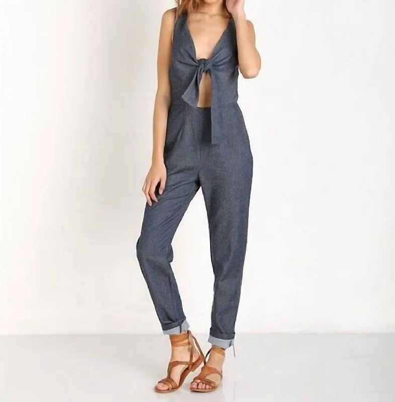 Limited Stock, Big Discounts Silk Cotton Cut-Out Sleeveless Jumpsuit In Navy