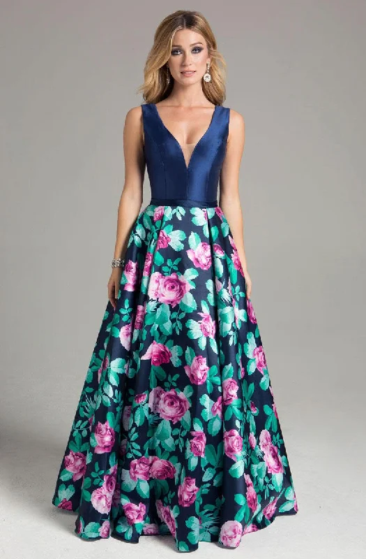 Unbeatable Prices Lara Dresses - 32826SC Plunging V-Neck Floral Print A-Line Gown