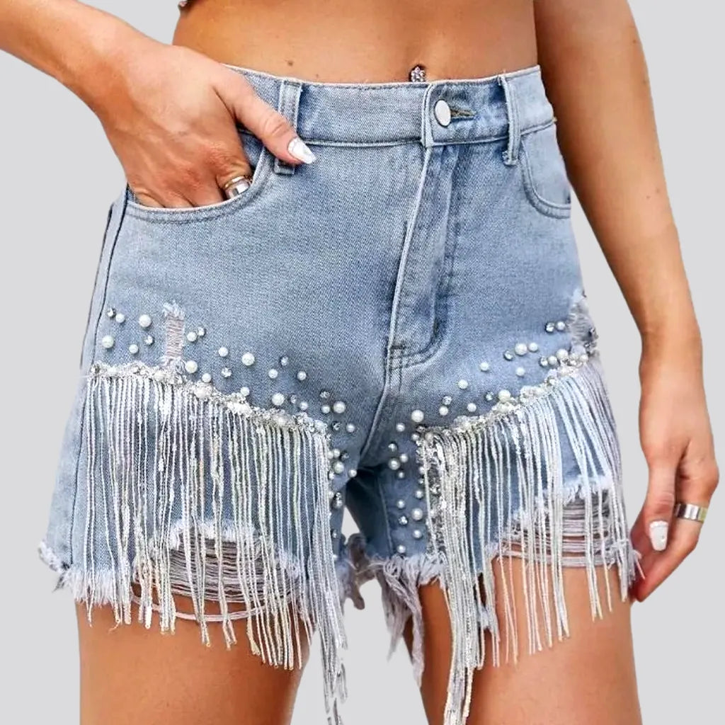 Free Spirited Fashion Embellished light-wash jean shorts for ladies