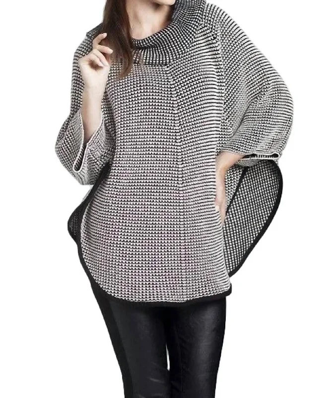 Subtle Sophistication Cowl Neck Tweed Poncho In Black/white