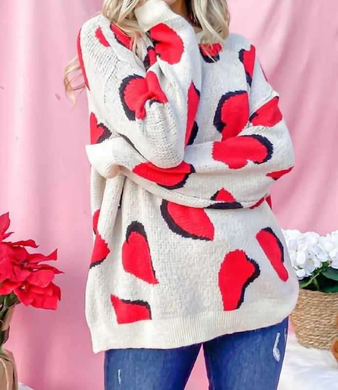 Stupidly Low Prices Heart Pattern Knit Sweater Top In Red