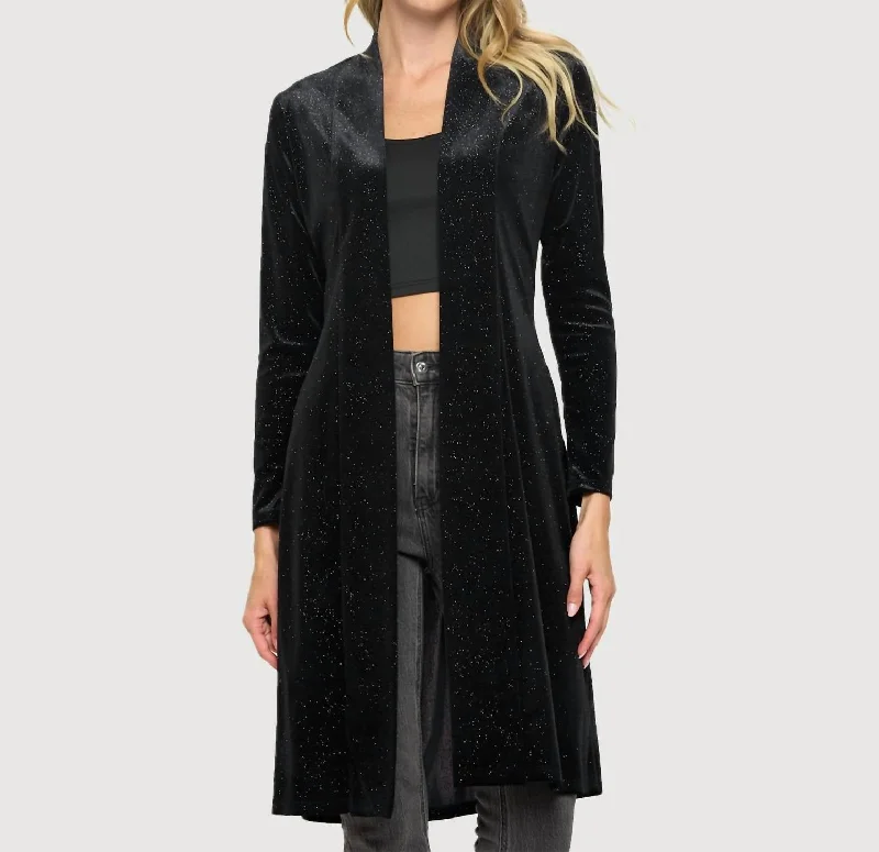 Trendy Fashion For Women Glitter Duster Jacket In Black