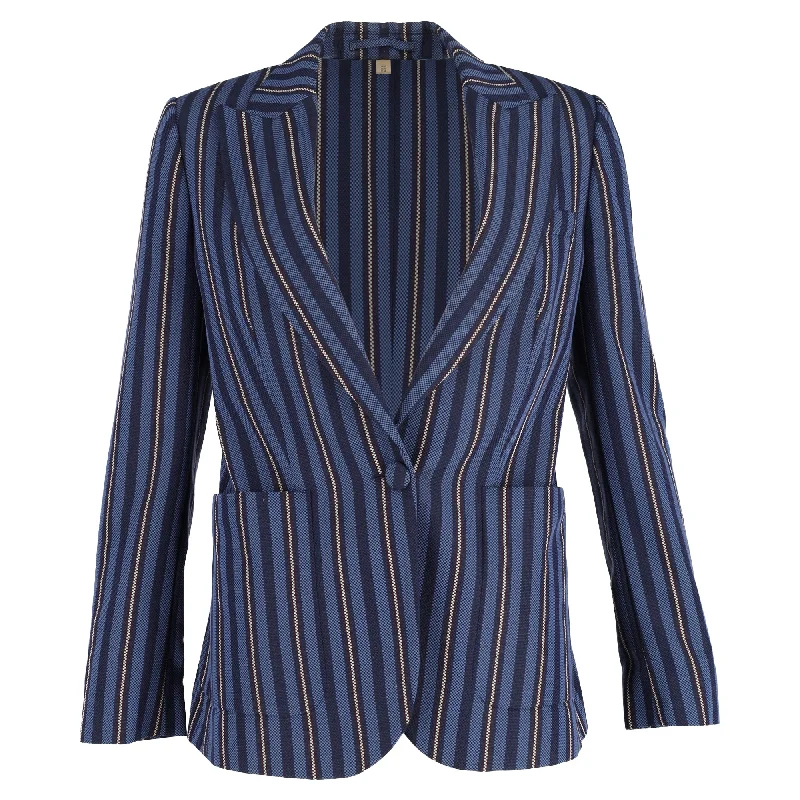 Chic Outfits Burberry Single-Breasted Weaved-Stripe Blazer in Navy Blue Wool