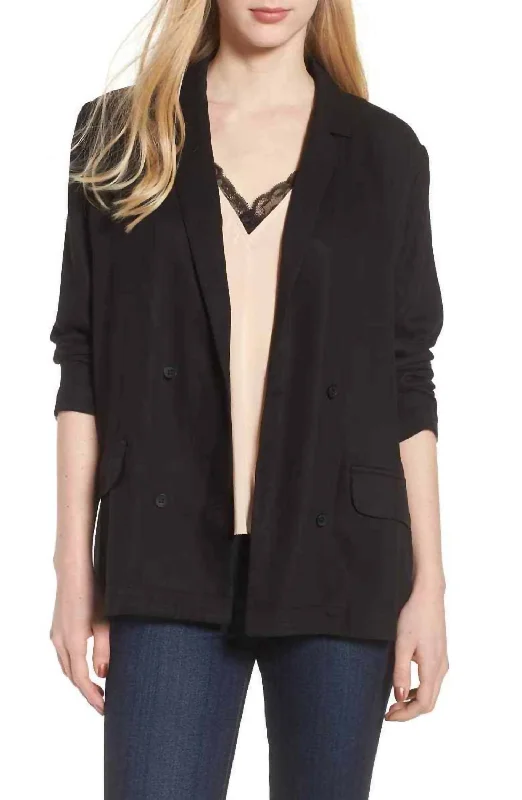 Style Beyond Borders Drapey Double Breasted Oversized Tencel Blazer In Black