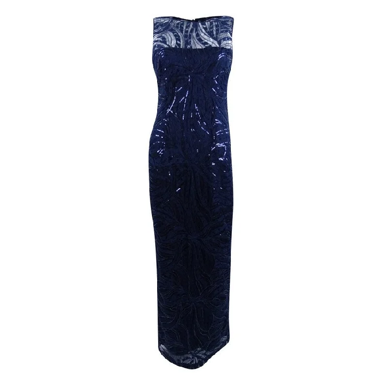 Budget Friendly Tahari ASL Women's Embroidered Sequined Illusion Gown