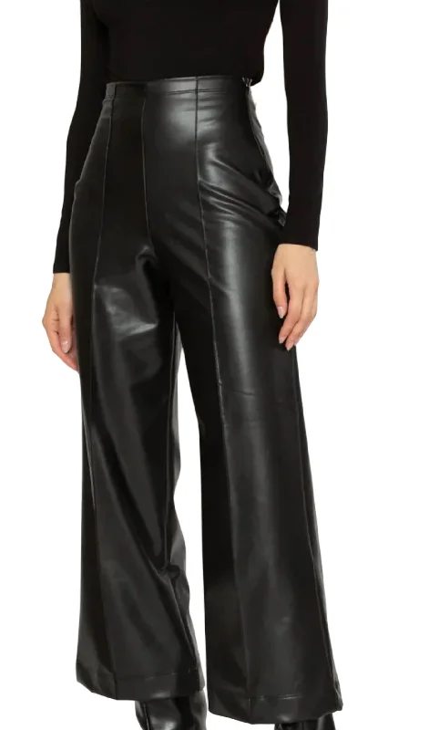 All Season Fashion Collection Vegan Leather Straight Leg Cropped Pant In Black