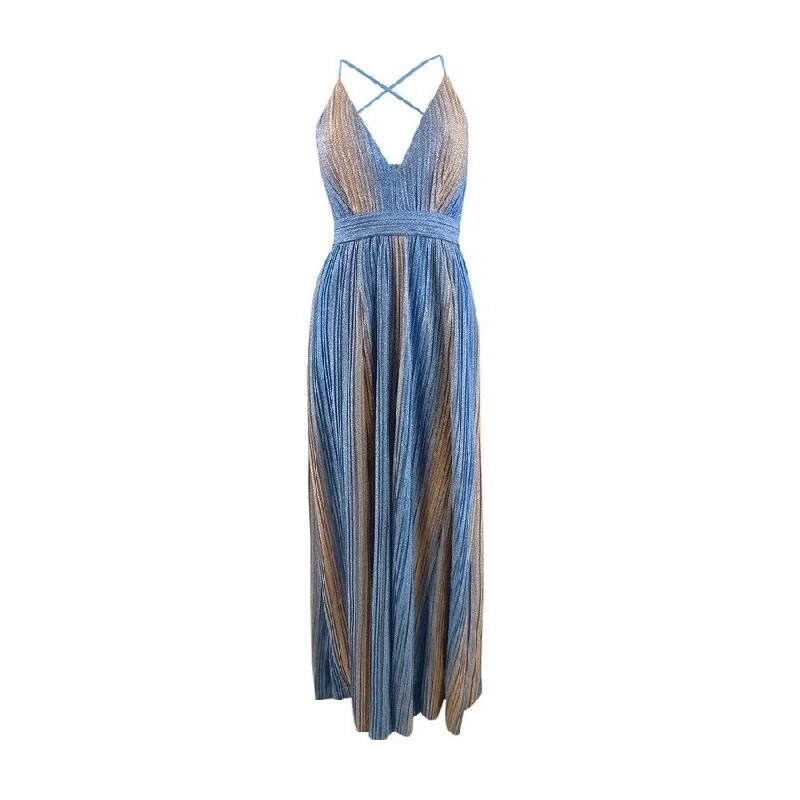 New Arrivals Xscape Women's Metallic-Stripe Gown (2, Rose/ Blue)