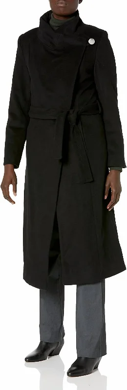 Limited Time Deal Fencer Melton Wool Belted Mid Length Coat In Black