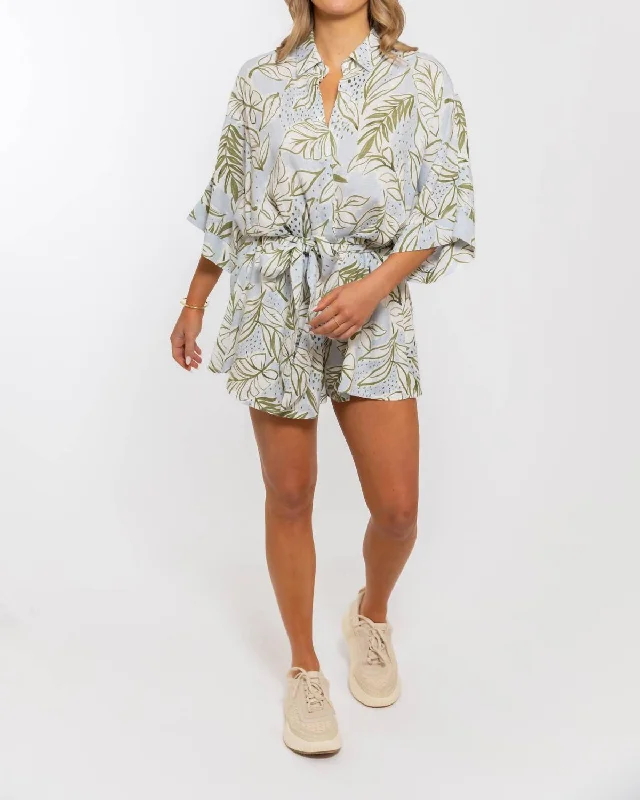 Best Seller Linen Button Romper In Palm