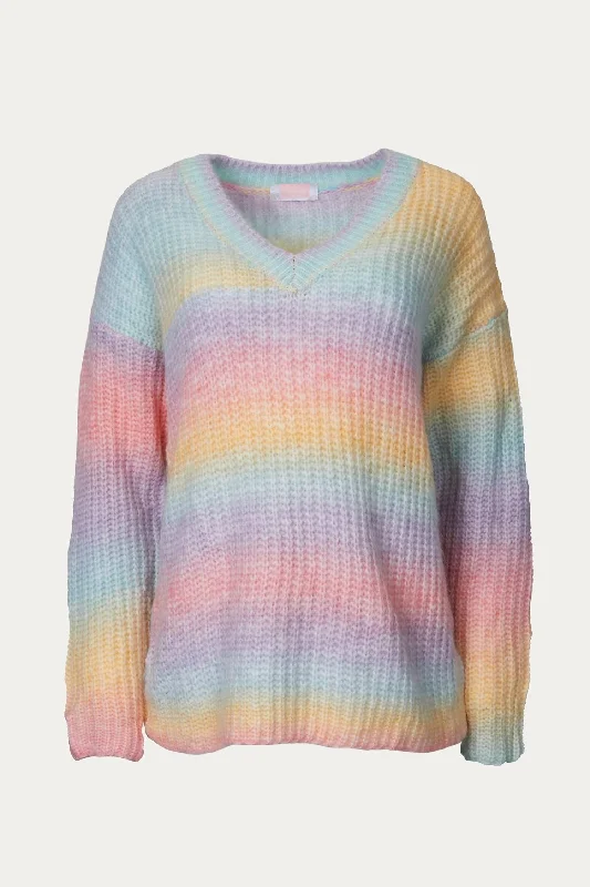 Insane Discount Onslaught V-Neck Rainbow Sweater In Blush