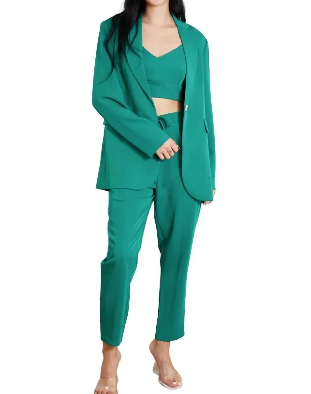 Style Upgrade 3-Piece Bra, Blazer And Pant Set In Kelly Green