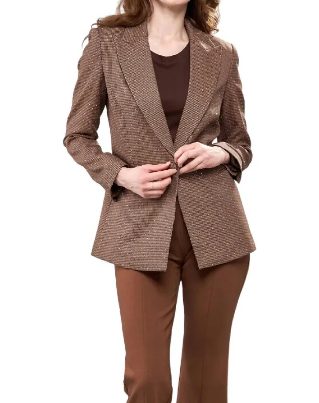 Stylish Basics Woven Houndstooth Blazer In Cinnamon