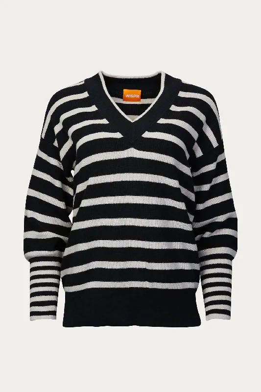 Effortless Comfort Natalia Striped V-Neck Jumper In Coal