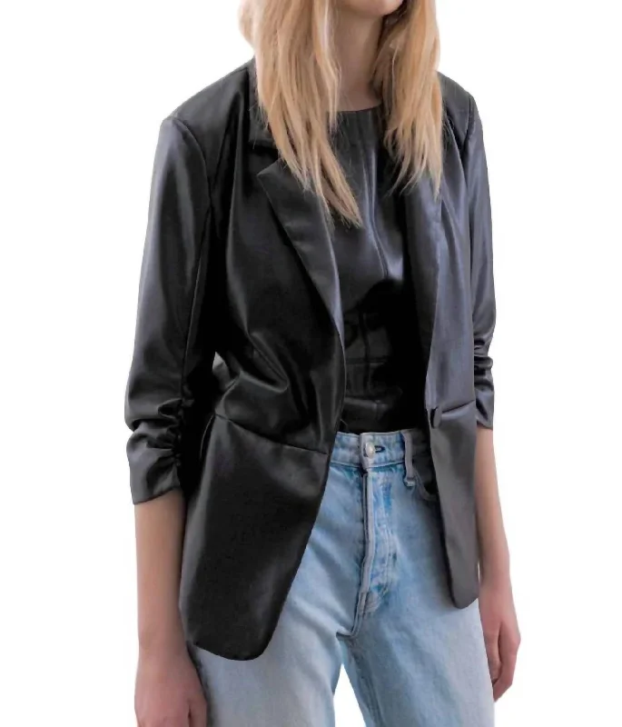 Travel Essentials Nadia Faux Leather Blazer In Black