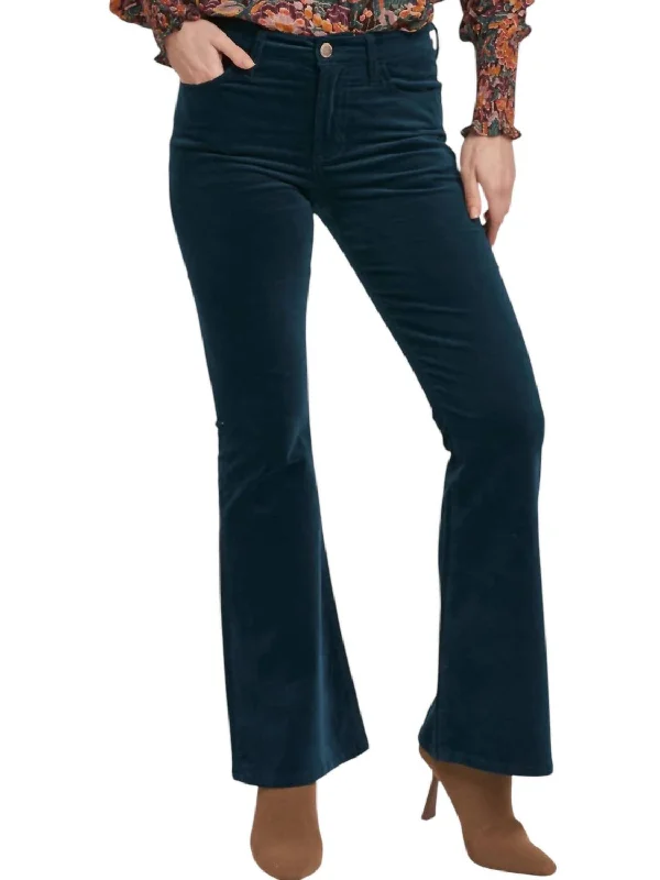 Get The Latest Trends Rosa Mid Rise Flare Velveteen Pants In Teal