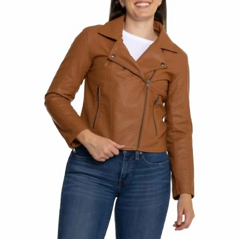 Athleisure Wear Promotion Effie Vegan Leather Moto Style Jacket In Spice