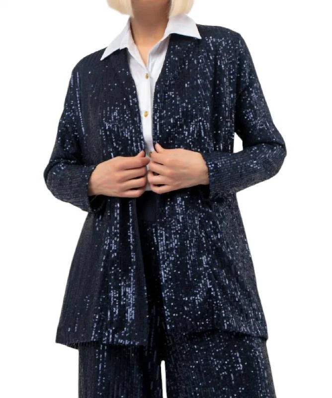 Effortless Chic Apparel Sparkle Blazer In Mid Blu