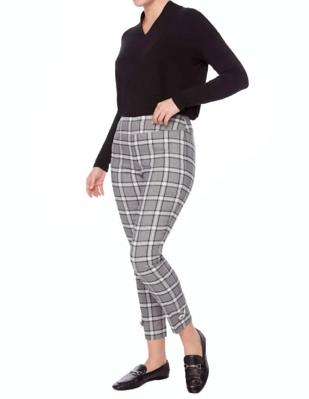 Odd Size Clearance Sale Metallic Plaid Techno Ankle Pant In Metallic Plaid, Black And Gray