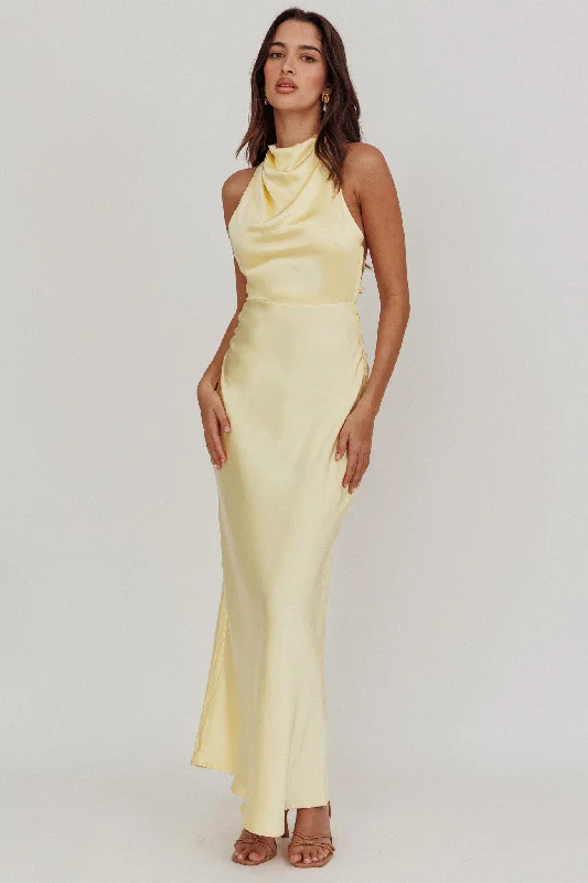 Final Sale Gelato Pearl Strap Halter Maxi Dress Butter