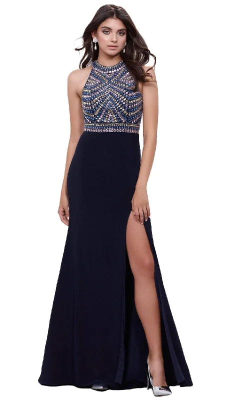 Trendy Street Style Clothing Nox Anabel - Bedazzled Halter Illusion Evening Gown 8321SC