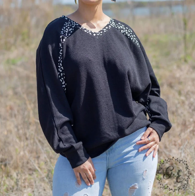 Limited Stock, Big Sale Glad You Exist Waffle Batwing Long Sleeve Top In Black