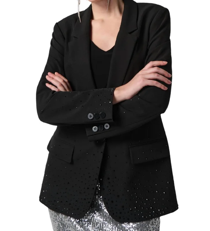 High End Designer Brands Discount Hip-Length Formal Blazer In Black