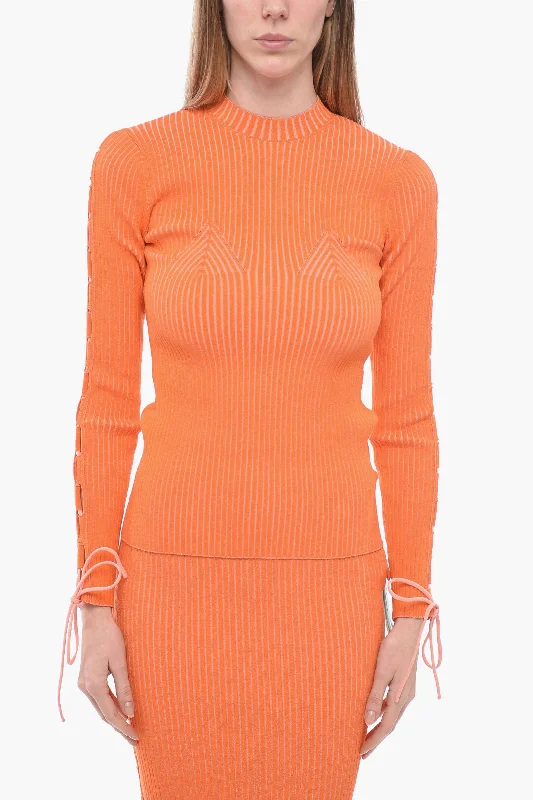 New In This Season Off-White Ribbed VANISE Sweater With Lace Up Detail