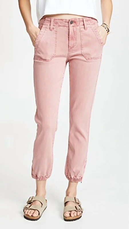 Quality Wear Mayslie Ankle Zip Pull On High Rise Jogger In Pink