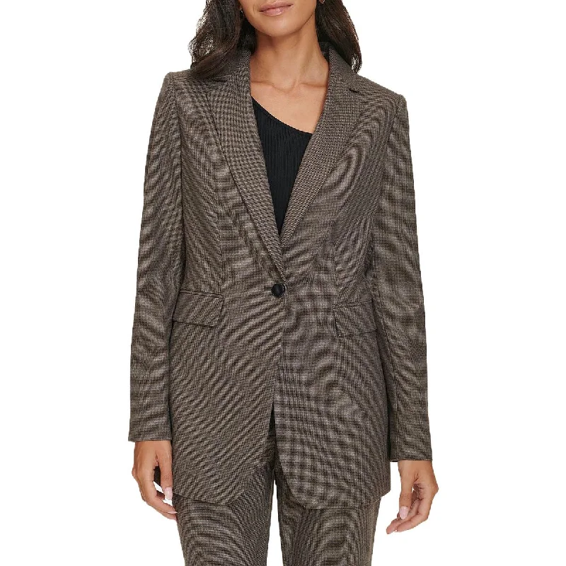 Timeless Elegance Redefined Womens Houndstooth Polyester One-Button Blazer