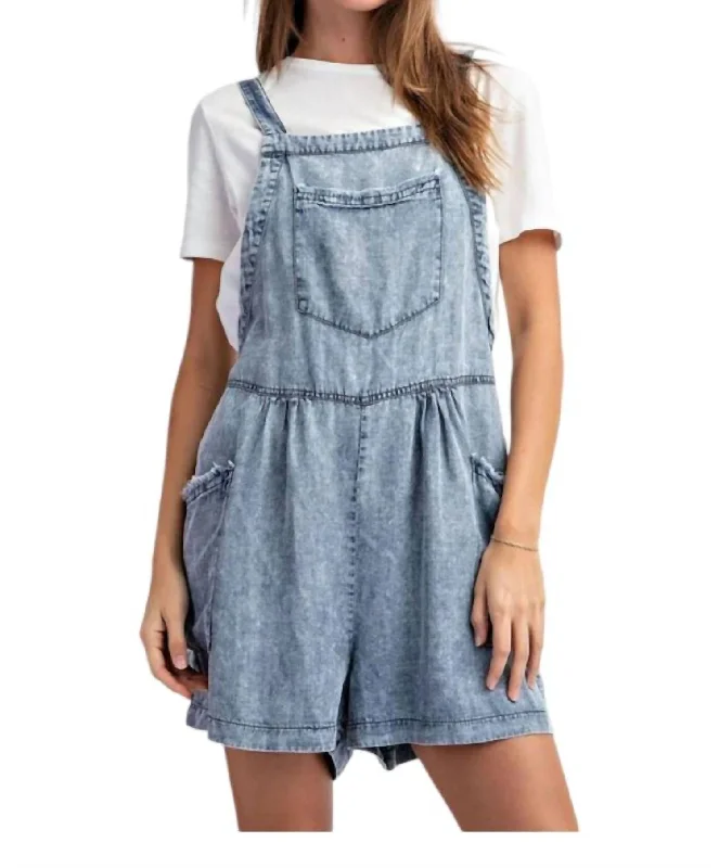 Fashion Sale Acid Washed Denim Romper In Washed Blue