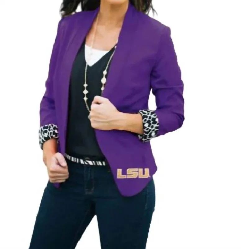 Holiday Glam Lsu Ikat Logo Lined Blazer In Purple