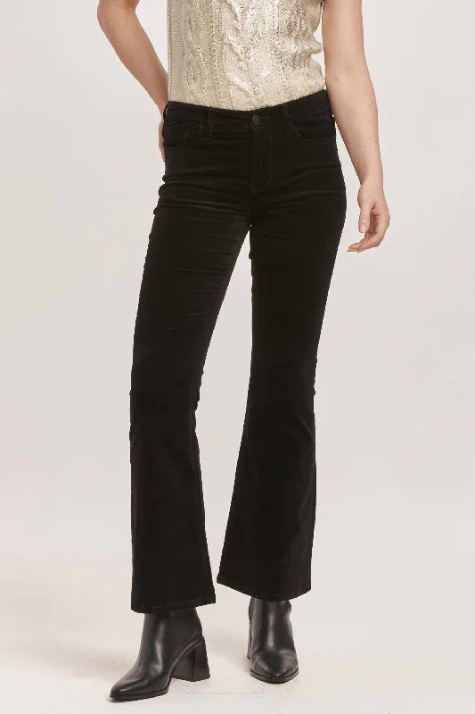 Chic Style, Always In Vogue Rosa Mid Rise Flare Velveteen Pants In Black