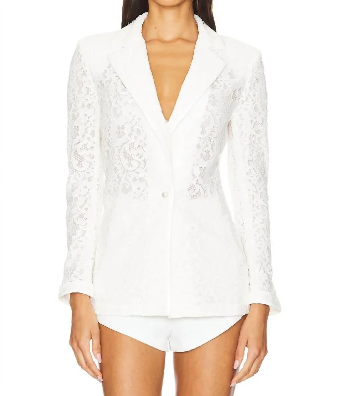 Huge Price Cut Judith Sheer Lace Notch Collar Blazer In Off White