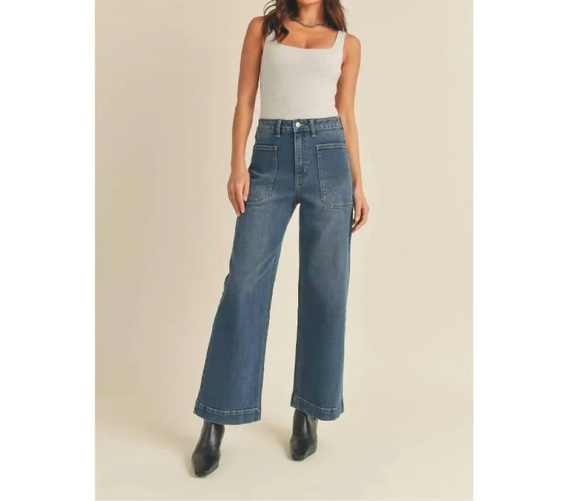 The Epitome Of Modern Women's Fashion Denim Utility Pants In Dark Wash Denim