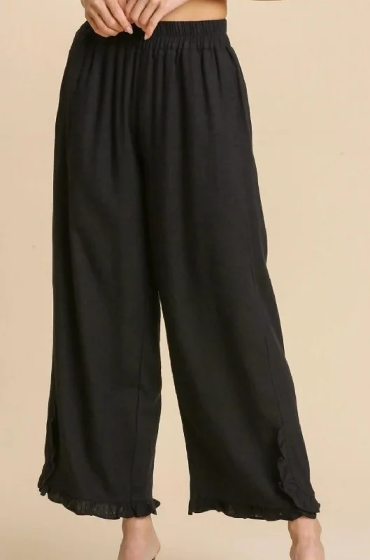 Gorgeous Glamour Collection Linen Elastic Waist Pants In Black