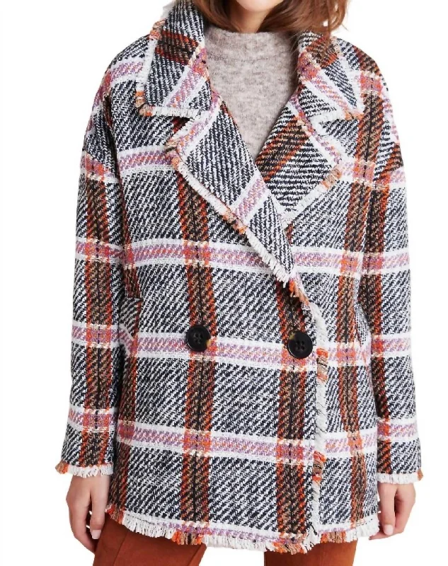 Season Appropriate Women's Collection Carrie Double Breasted Plaid Tweed Coat In Multi